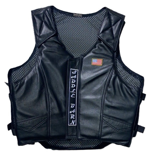le bos Saddlebarn Black Leather Roughstock Pro Rodeo Protective Vest 1067