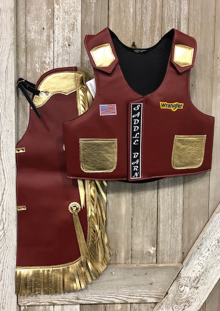le bos Saddlebarn Junior Rodeo Chap/Vest Combo Faux Leather 27-74