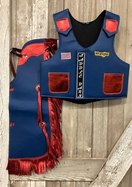 le bos Saddlebarn Junior Rodeo Chap/Vest Combo Faux Leather 27-74
