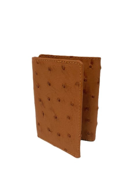 le bos Safari Exotic Leather Cognac Genuine Ostrich Leather Trifold Wallet 4002OST-COG