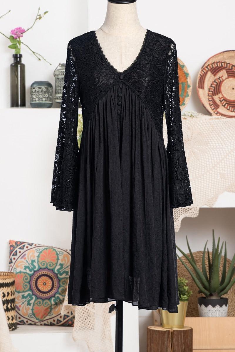 Sassy Bling Black V-Neck Line women's Lace Accent Dress CK529ADEF