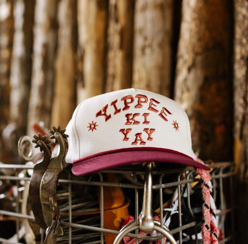 Le Bos Sendero White Yippee Ki Yay Hat With Burgundy Bill SPCH123F28