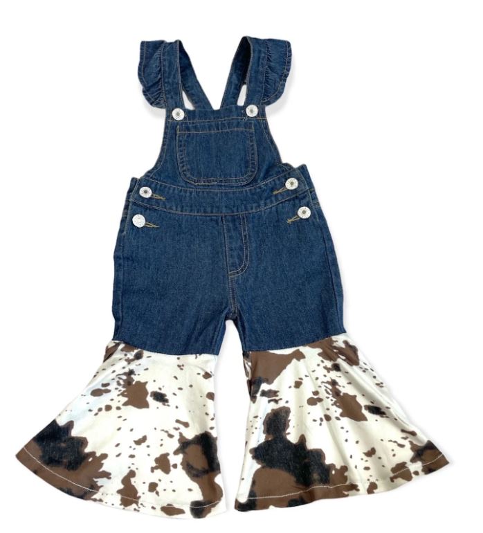 le bos Shea Baby Denim and Cowprint Toddler Overalls SBOV05