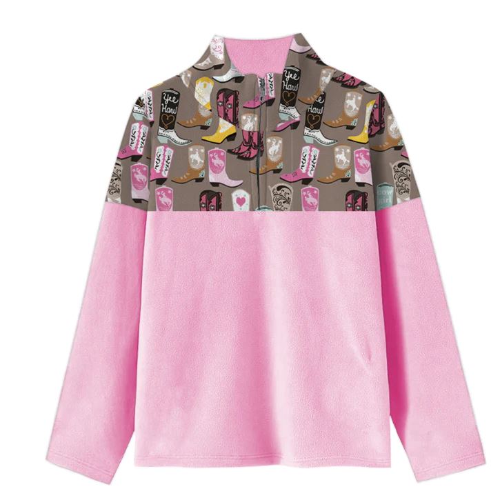 le bos Shea Baby Pink Boot Print Fleece Toddler 1/4 Zip Sweatshirt SBZU14