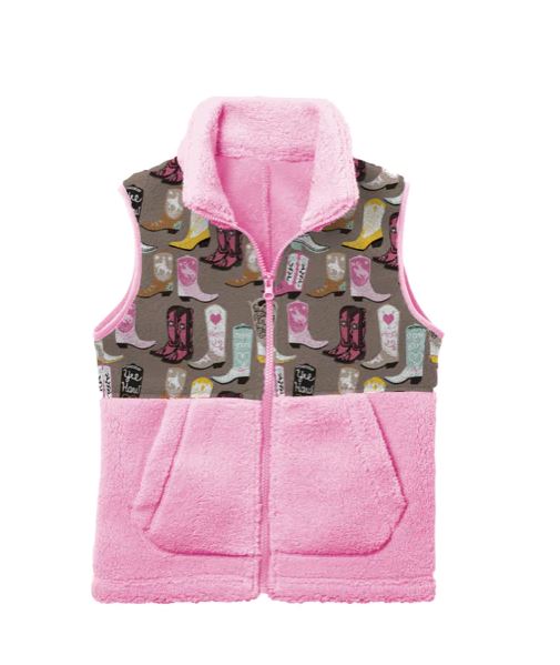 le bos Shea Baby Pink Boot Print Fleece Toddler Vest FLVEST14