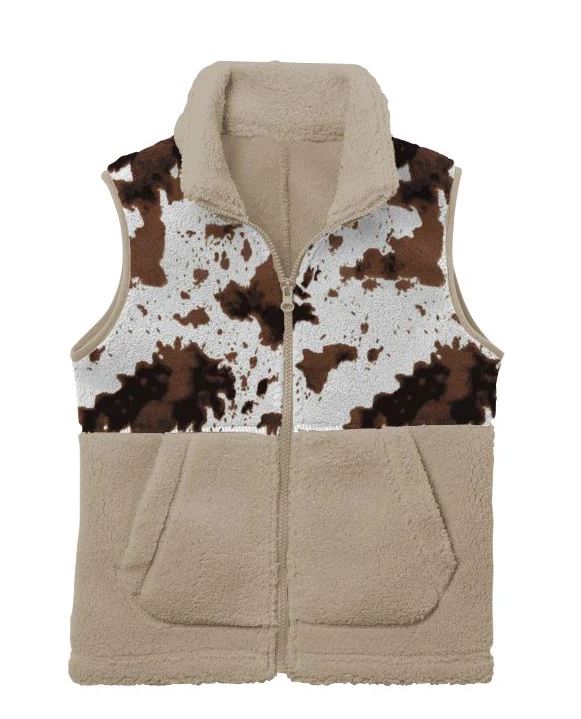 le bos Shea Baby Tan Cowprint Fleece Toddler Vest FLVEST13