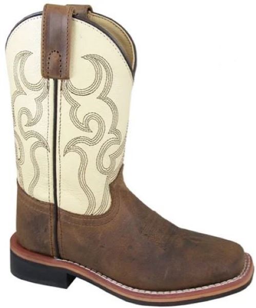 le bos Smoky Mountain Boots Brown/Cream Scout Square Toe Leather Children's Western Boots Sizes 8.5-3 3705-C