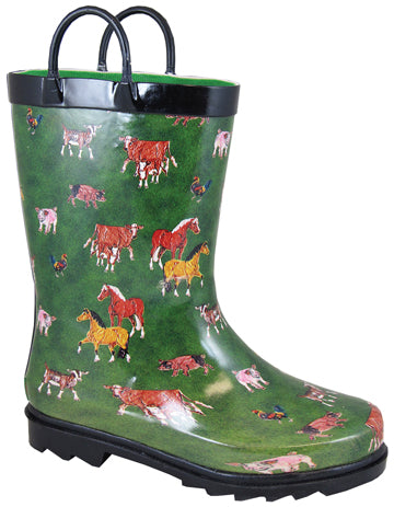 le bos Smoky Mountain Green Horse Waterproof Kids Rain Boots 2769