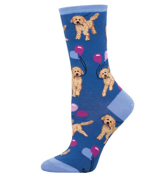 le bos Socksmith Blue Doodle Party Women's Crew Socks WNC2976-BLU