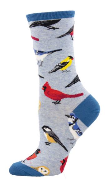 le bos Socksmith Blue Heather Bird is the Word Women's Crew Socks WNC2377-BHT