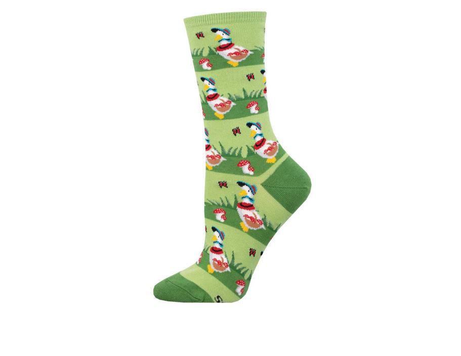 le bos Socksmith Green Foraging Goose Women's Crew Socks WNC3262-GREEN