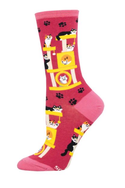 le bos Socksmith Pink Cool Cats Club Women's Crew Socks WNC3076-PNK