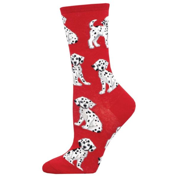 le bos Socksmith Red Dalmation Station Women's Crew Socks WNC2803-RED