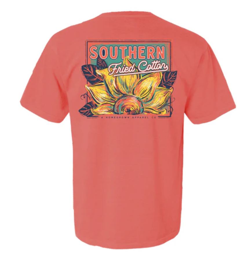 le bos Southern Fried Cotton Bright Salmon Sunflower Fields Forever Short Sleeve T-Shirt SFM12055