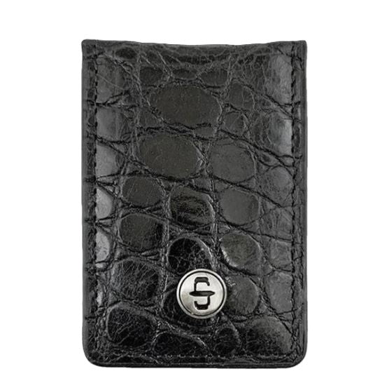 le bos Stetson Black Top Grain Croco Embossed Leather Money Clip 9801004-001