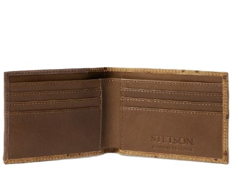 Le Bos Stetson Brown/California Nut Men's Bifold Ostrich Print Leather Wallet 9802002-229