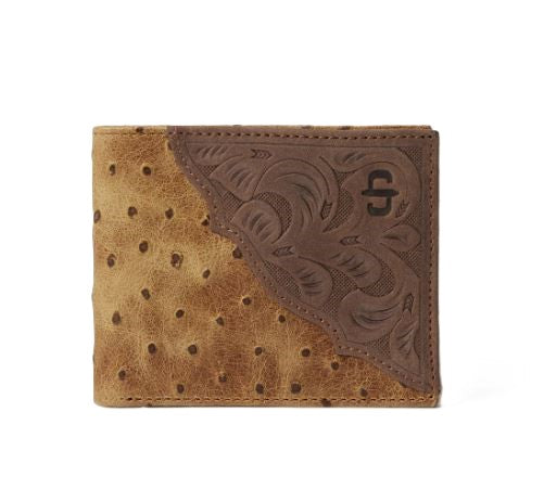 le bos Stetson Brown/California Nut Men's Bifold Ostrich Print Leather Wallet 9802002-229