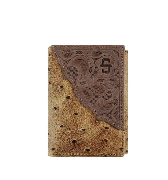 le bos Stetson Brown/California Nut Ostrich Print Trifold Wallet 9802001-229