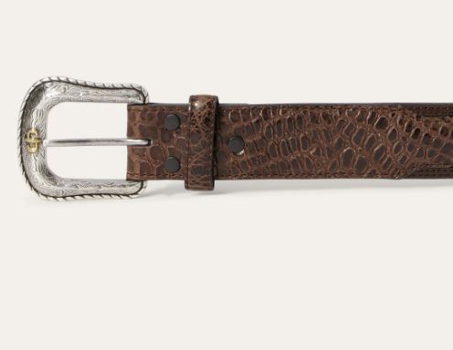 Le Bos Stetson Cognac/California Nut Men's Ostrich Print Croco Embossed Western Tabs Belt 9902500-212