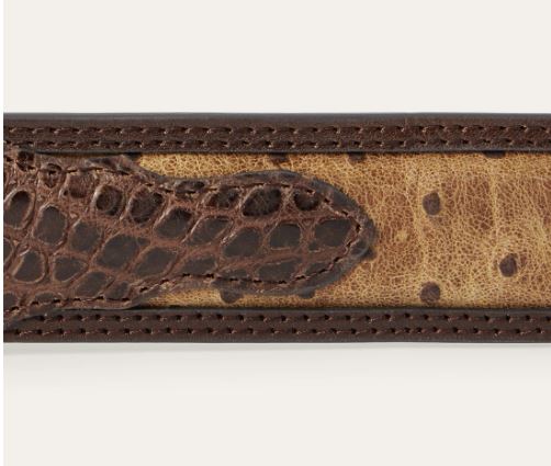 Le Bos Stetson Cognac/California Nut Men's Ostrich Print Croco Embossed Western Tabs Belt 9902500-212