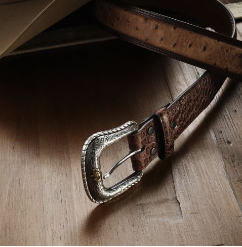 Le Bos Stetson Cognac/California Nut Men's Ostrich Print Croco Embossed Western Tabs Belt 9902500-212