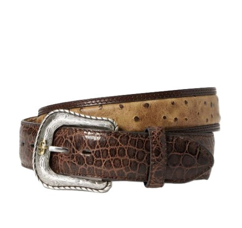 le bos Stetson Cognac/California Nut Men's Ostrich Print Croco Embossed Western Tabs Belt 9902500-212