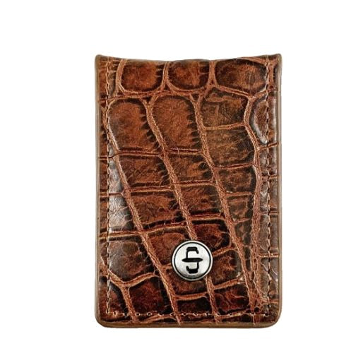 le bos Stetson Cognac Croc Embossed Men's Money Clip 9801004-233