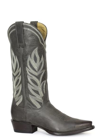 le bos Stetson Grey Calista Women's 13 inch Snip Toe Western Boots with Embroidery 1202161050939GY