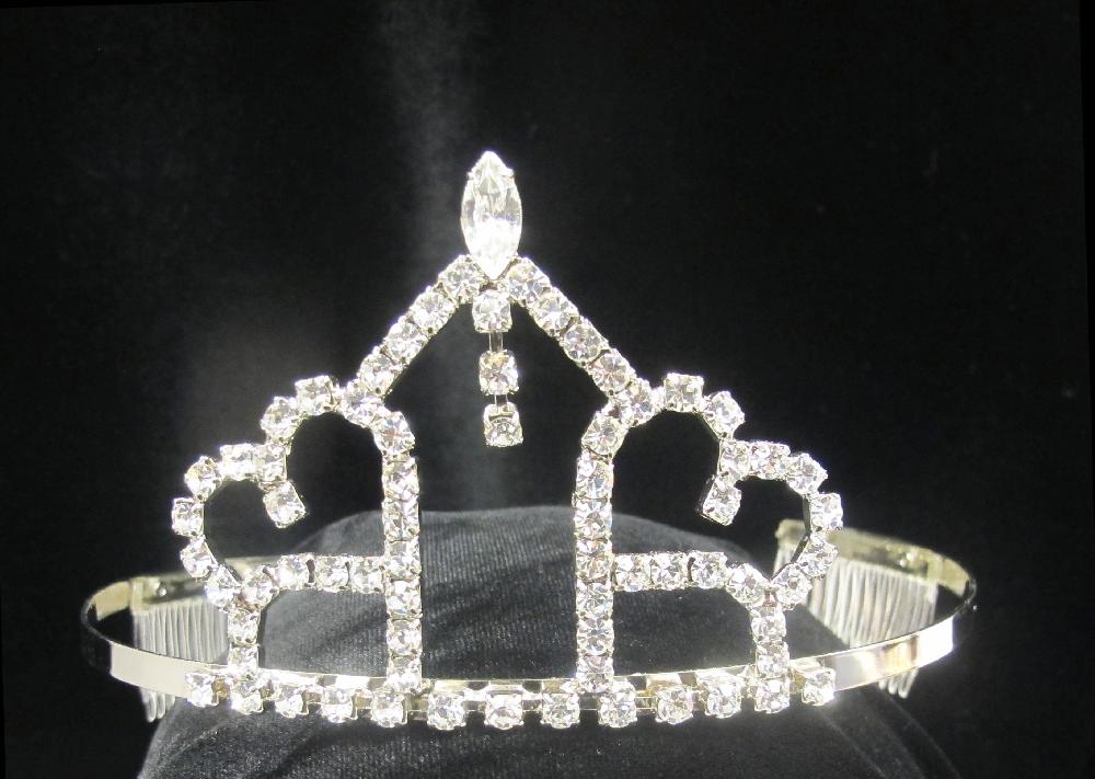 le bos T-23 PAGODA TIARA WITH HEARTS AND DANGLE RHINESTONES