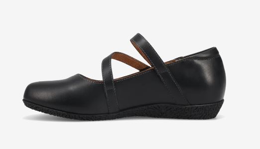 Le Bos Taos Black Banter Women's V-Strap Leather Flats BNR-14209