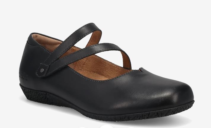 le bos Taos Black Banter Women's V-Strap Leather Flats BNR-14209
