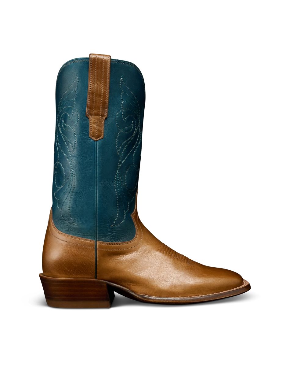 Le Bos Tecovas Tan/Teal Maggie Women's 11 Inch Goat Leather Square Toe Boots MAGGIE-CREST