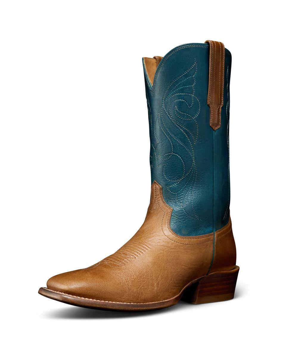 Le Bos Tecovas Tan/Teal Maggie Women's 11 Inch Goat Leather Square Toe Boots MAGGIE-CREST