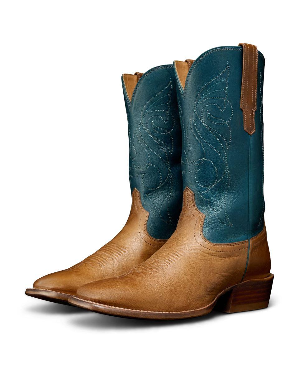 Le Bos Tecovas Tan/Teal Maggie Women's 11 Inch Goat Leather Square Toe Boots MAGGIE-CREST