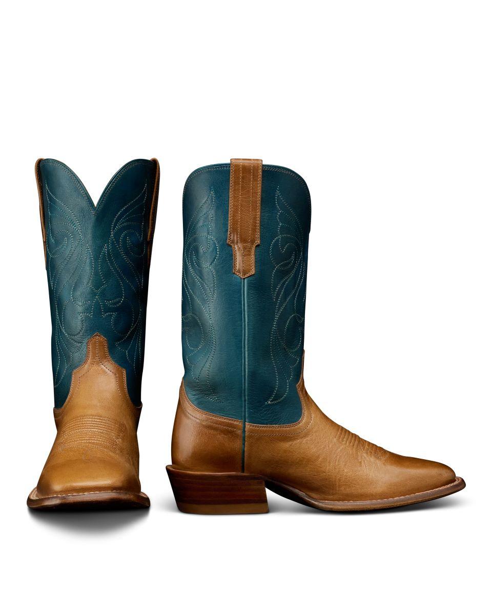 le bos Tecovas Tan/Teal Maggie Women's 11 inch Goat Leather Square Toe Boots MAGGIE-CREST