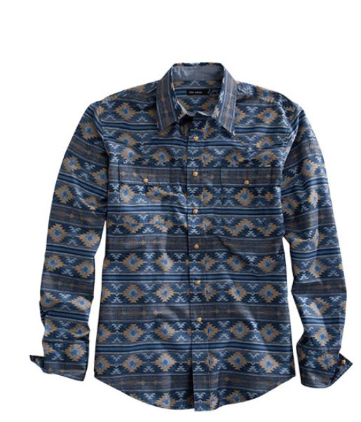 le bos Tin Haul Blue with Horizonal Aztec Print Men's Longsleeve Snap Shirt 1000100670701GY