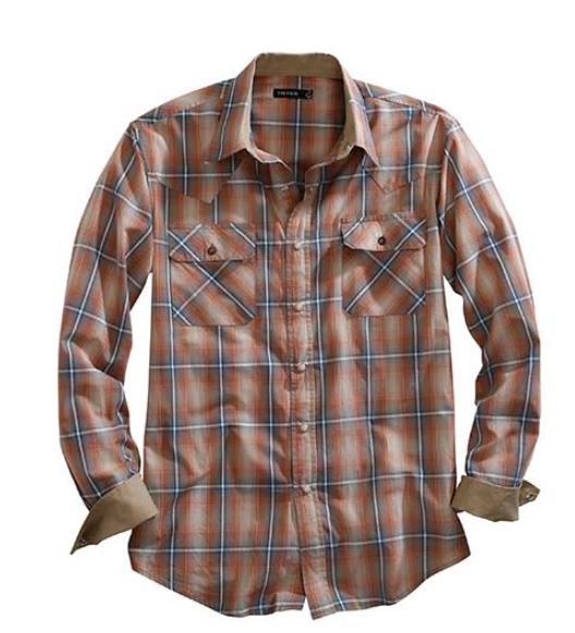 le bos Tin Haul Brown Dusty Ombre Plaid Men's Collared Longsleeve Snap Shirt with Contrasting Cuffs 100100627012BR