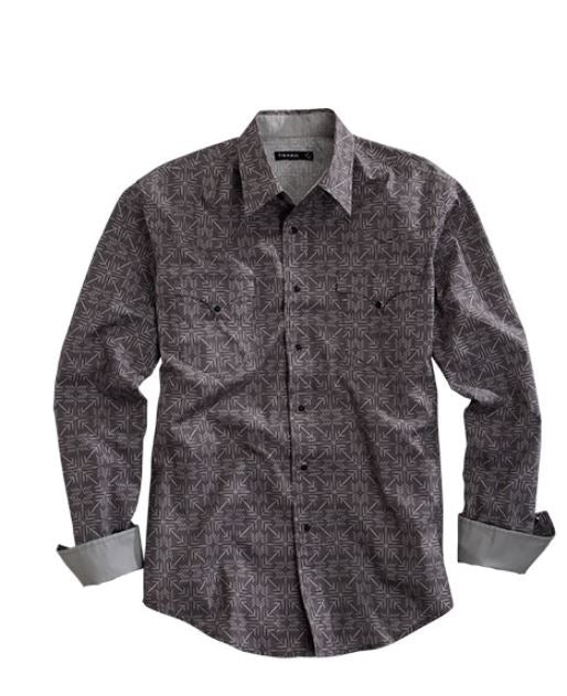 le bos Tin Haul Grey with Print Men's Longsleeve Collared Snap Shirt with Contrasting Cuffs 1000100640702GY