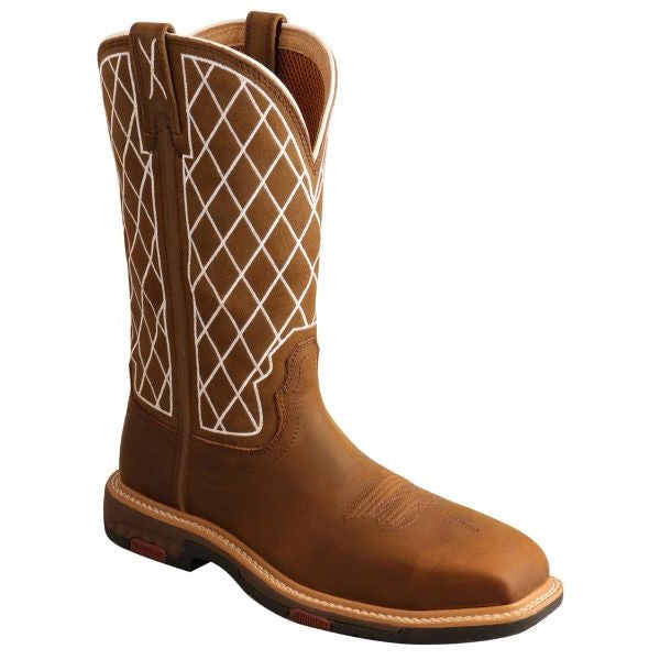 le bos Twisted X Brown and White 11 inch Nano Toe Western Womens Work Boots WXBN002