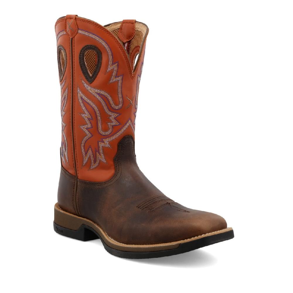 le bos Twisted X Brown/Orange Tech X 12 inch Wide Square Toe Men's Western Boots MXW0006