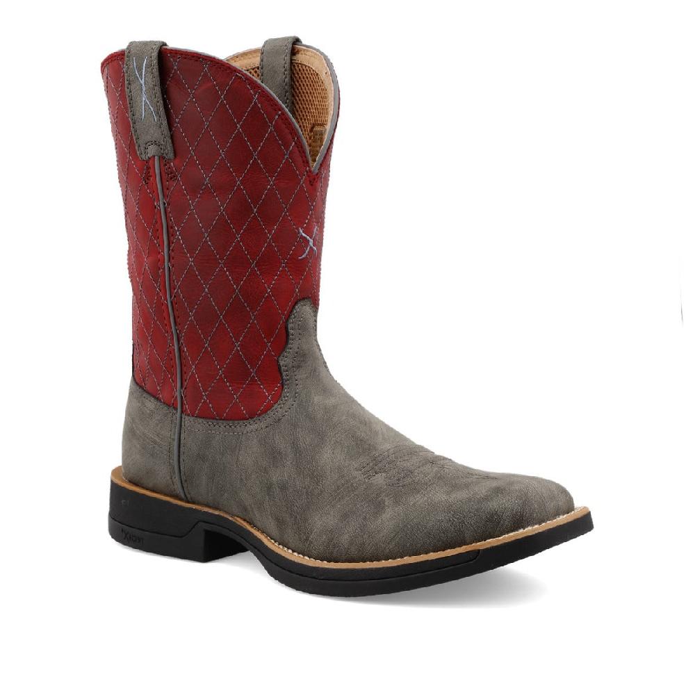 le bos Twisted X Grey/Red Tech X 11 inch Wide Square Toe Men's Western Boots MXW0005