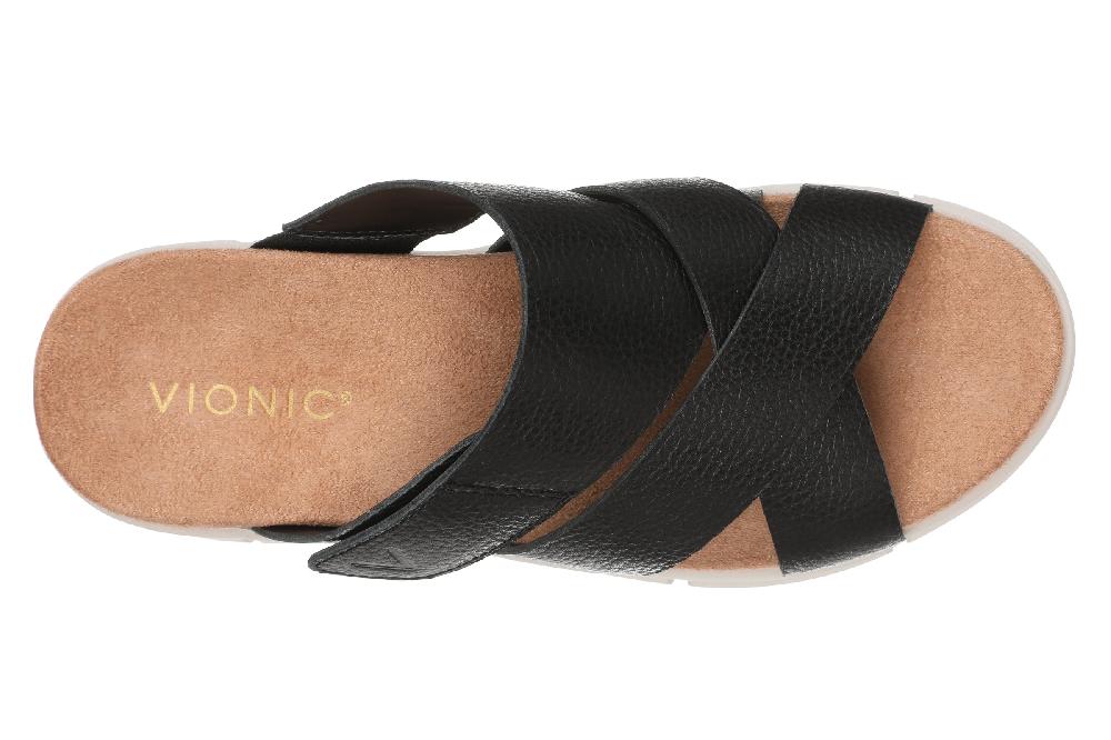 Le Bos Vionic Black Leather Uptown Sunset Women's Wedge Sandals J3196L1001