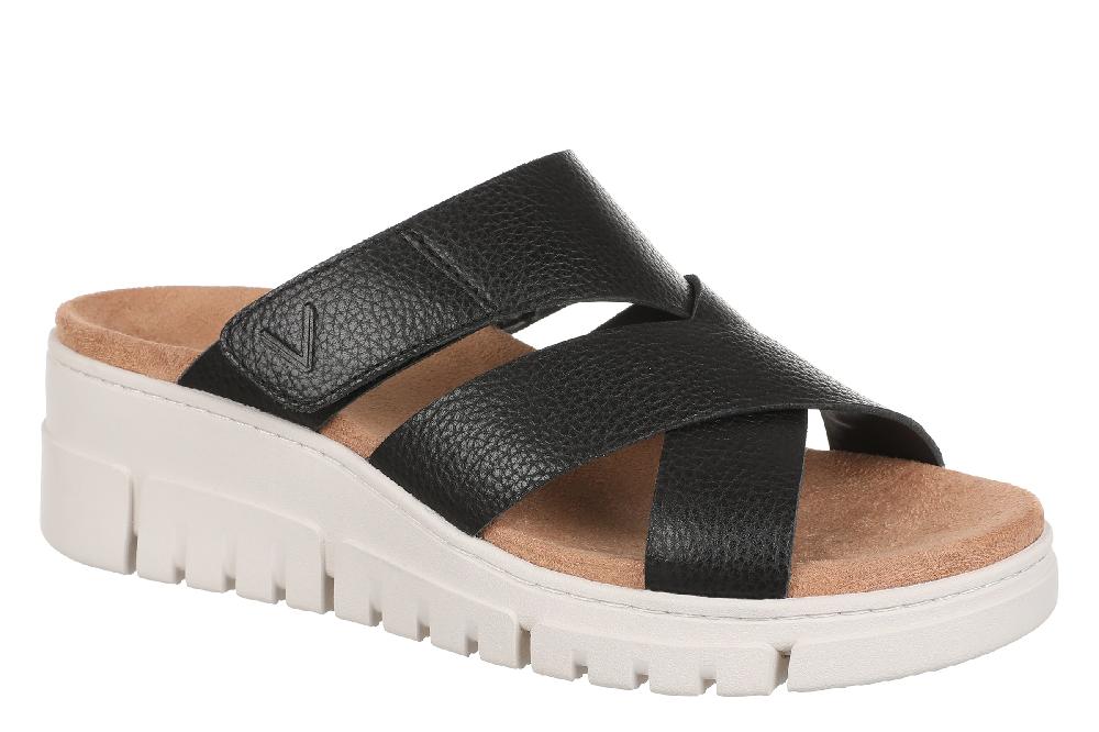 le bos Vionic Black Leather Uptown Sunset Women's Wedge Sandals J3196L1001