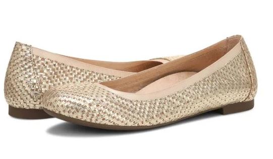 Le Bos Vionic Gold Leather Anita Flat Womens Ballet Flats