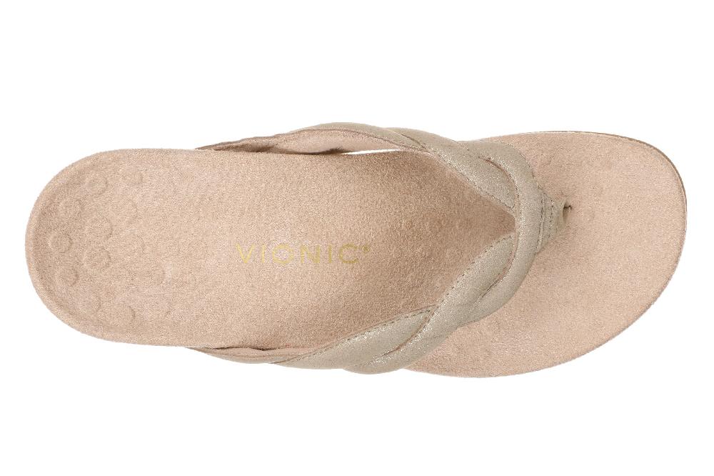Le Bos Vionic Gold Shimmer Leather Bella Braid Women's Toe Post Sandals J4526L3700