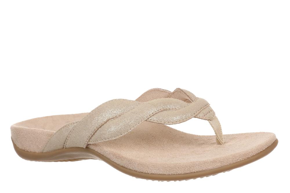 le bos Vionic Gold Shimmer Leather Bella Braid Women's Toe Post Sandals J4526L3700