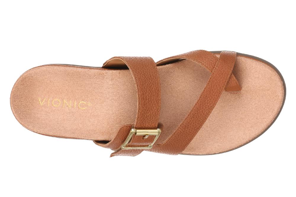 Le Bos Vionic Tan Leather Carmela Women's Strappy Toe Loop Sandals CARMELA-200