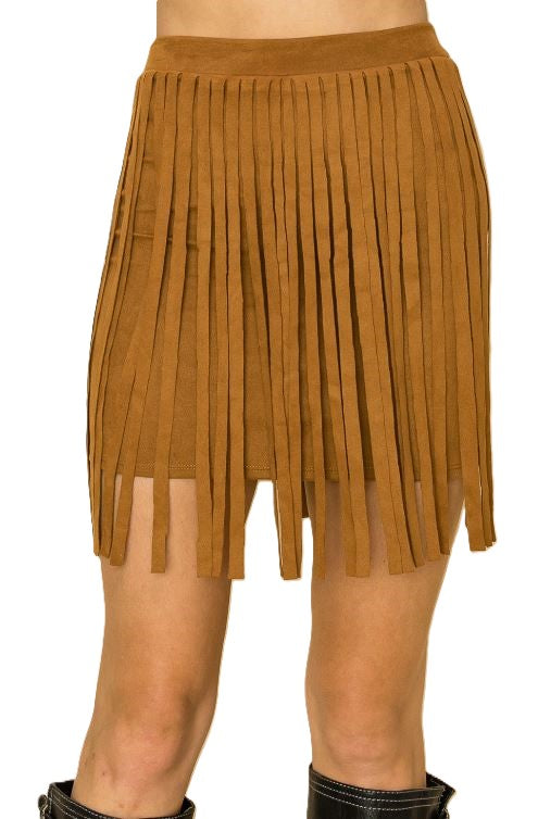 le bos Vocal Apparel Camel Suede Fringe Women's Mini Skirt 20250SK-CAMEL