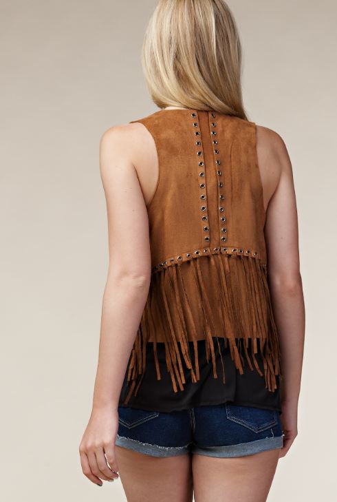 Le Bos Vocal Apparel Camel Women's Vest With Fringed Detailing IM0653V-CAMEL