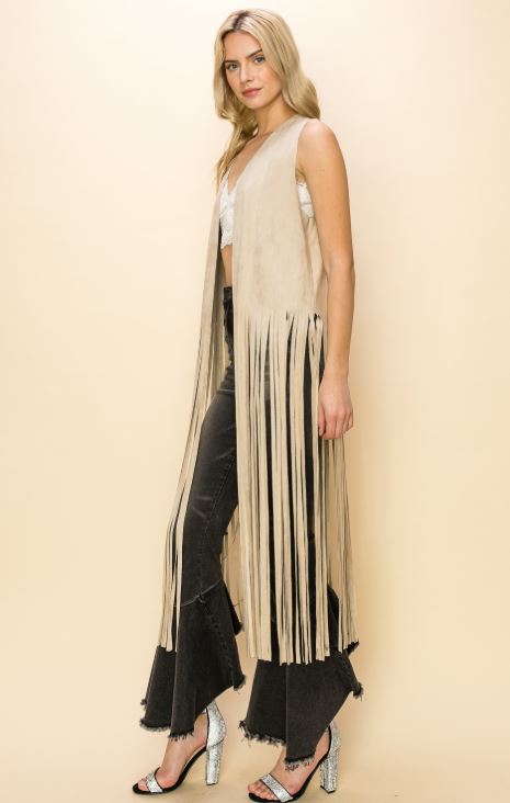 Le Bos Vocal Apparel Cream Women's Long Fringe Vest 20247V-CREAM